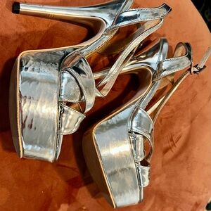 Glamorous Silver Slingback Heels